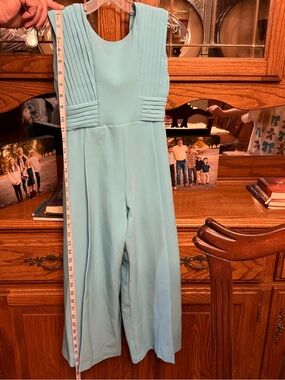 Sleeveless Pleated-Detail Wide-Leg Jumpsuit in Light Blue